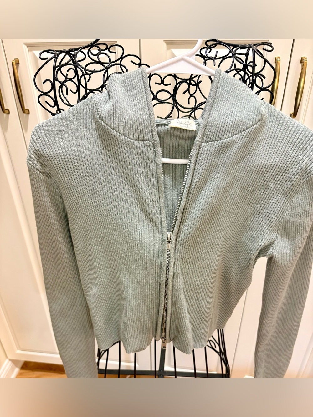 John Galt Brandy Melville Sage Arden Double Zip Ribbed Knit Hoodie